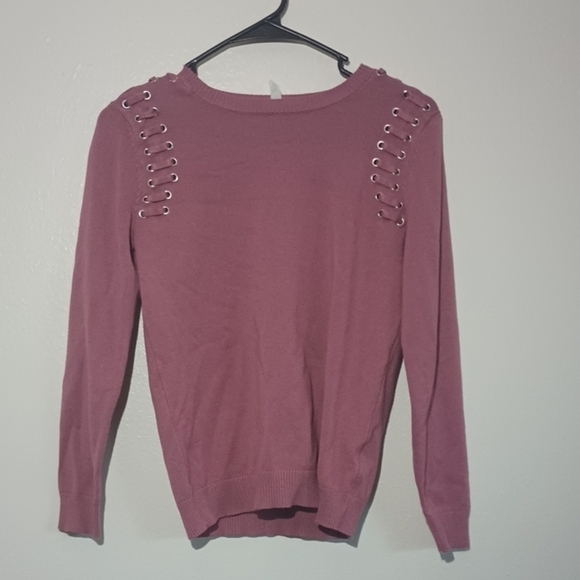 NY Collection Petite Pink Sweater Women's Size Petite Small Y2K Grommet Lace‎ Up - Picture 1 of 9